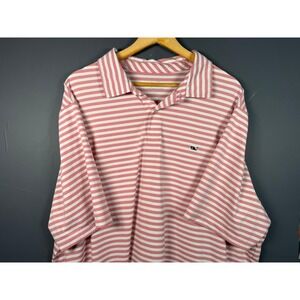 Vineyard Vines Performance Polo Shirt Mens 2XL Pink White Striped Golf